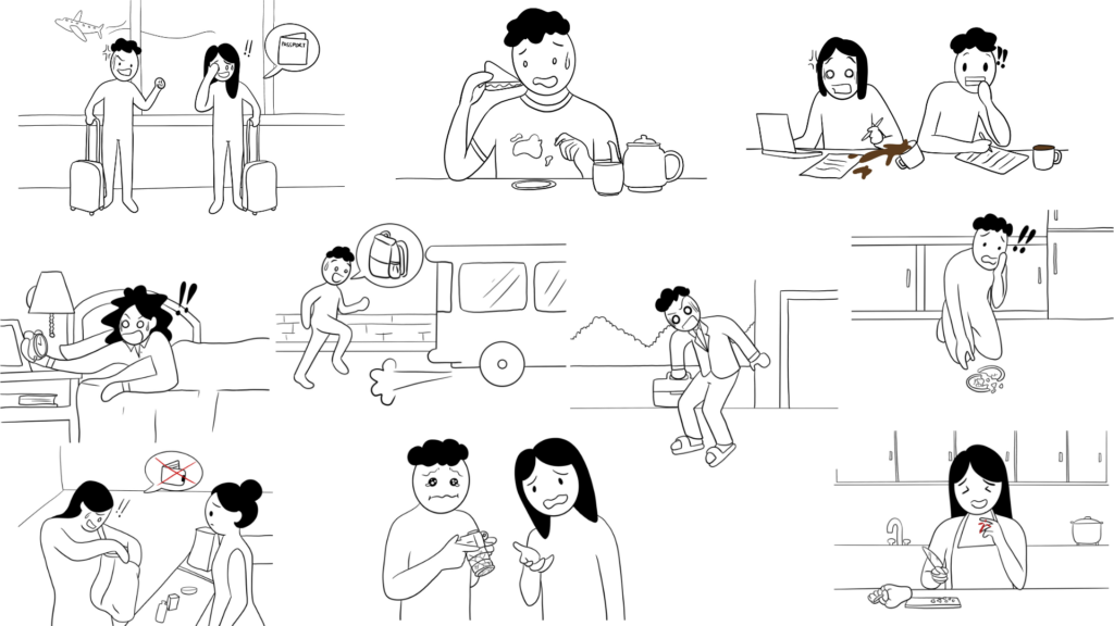 【日本語絵カード】「〜てしまう（後悔・遺憾）」のイラストまとめ